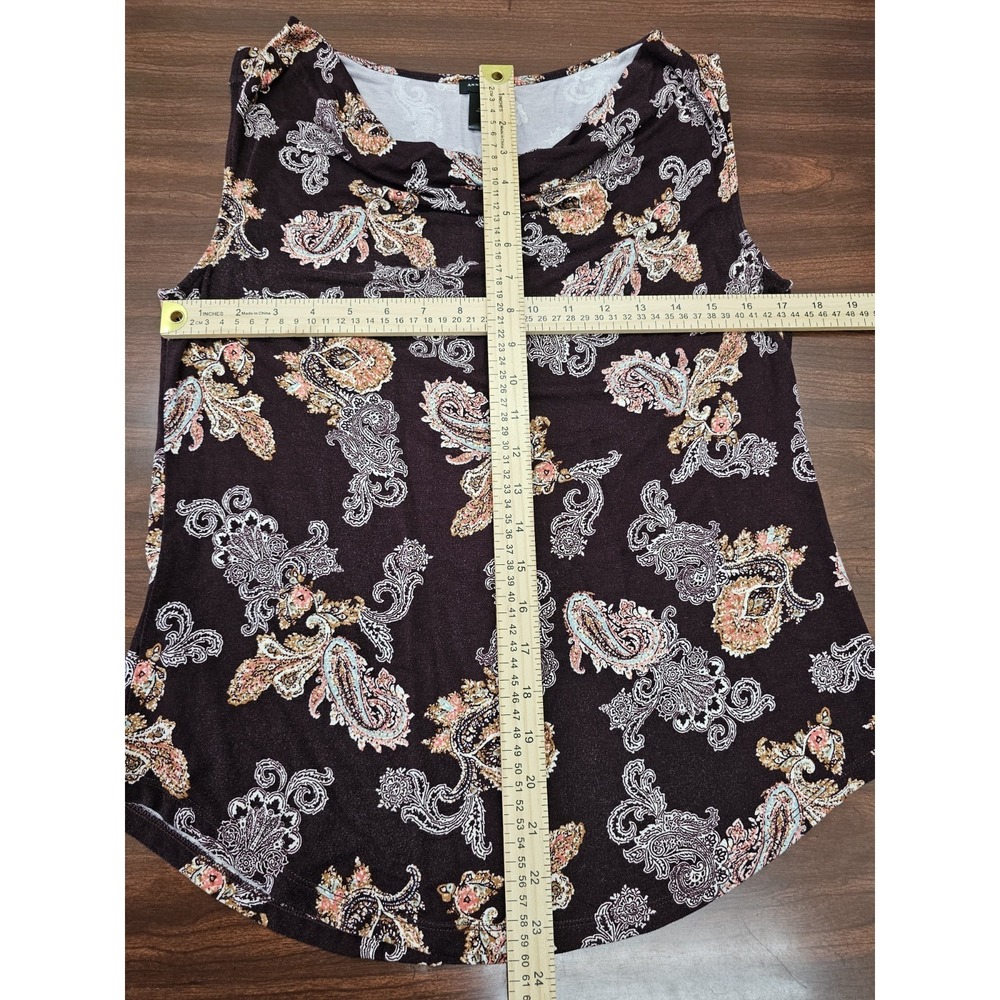 Ann Taylor Women's M Paisley Sleeveless Top Plum Gold Lined Blouse Shell - Picture 5 of 5